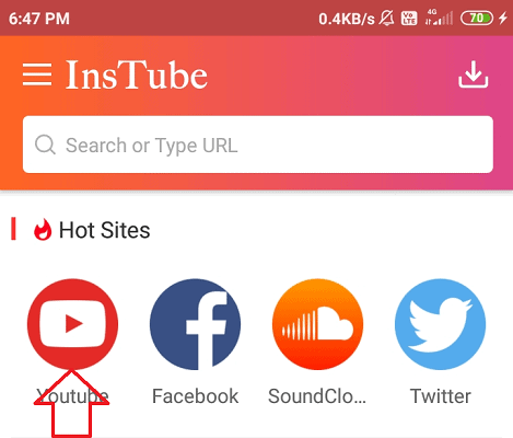 YouTube app in the InsTube page.