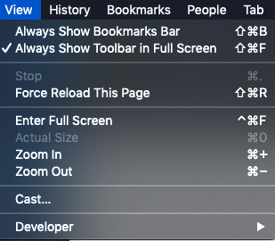 enter full screen/exit full screen on mac