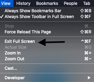 exit full screen on mac