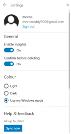 settings in Sticky notes