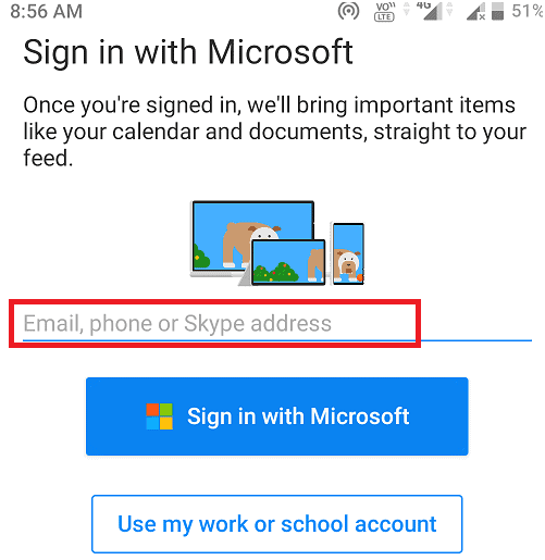 Sign in screen for Microsoft office account