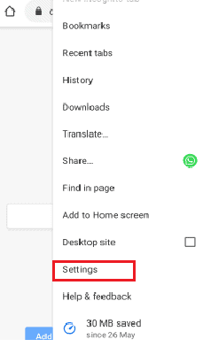 settings option