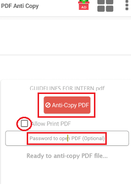 Click on anti copy pdf option
