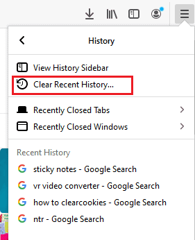 Click on clear recent history