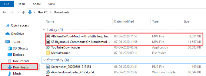 downloded videos in the download folder