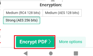 encrypt pdf option