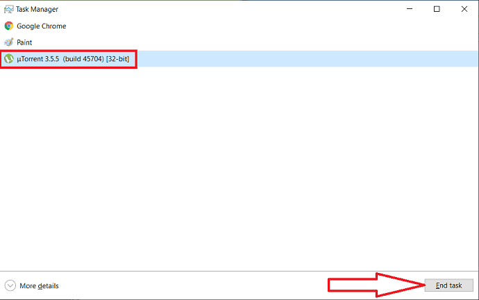 select end task option after selecting the uTorrent file.