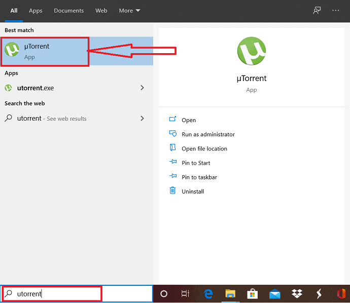 search for uTorrent app from the start menu.