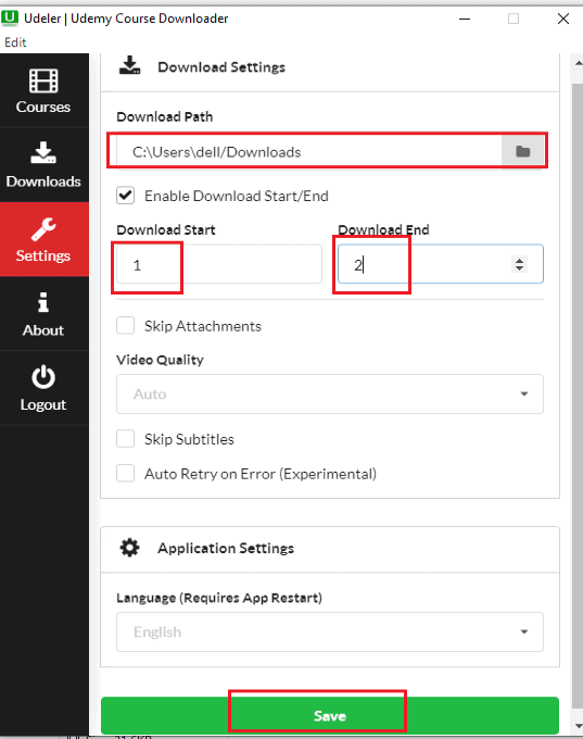 settings option