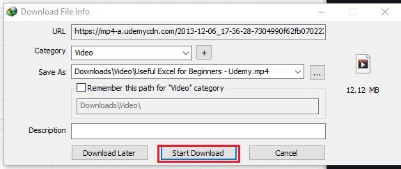 start download option