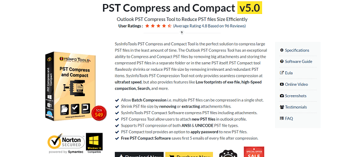 SysinfoTools PST compress and compact tool.