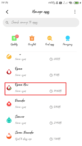 select Opera mini app