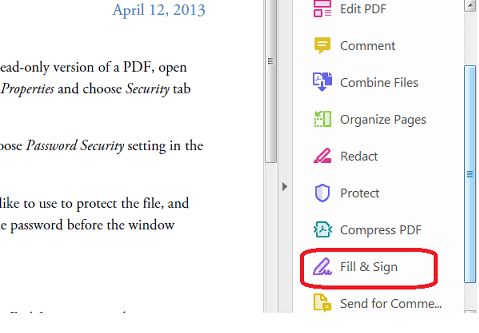 Fill & Sign option in Adobe Acrobat