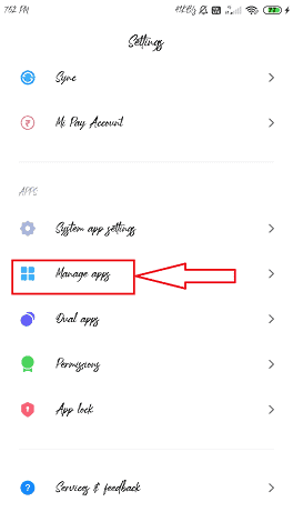 click on manage apps option.