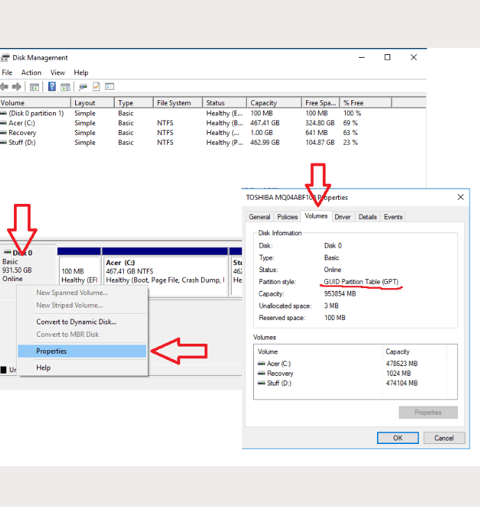 How to check if your pc disk supports MBR or GPT