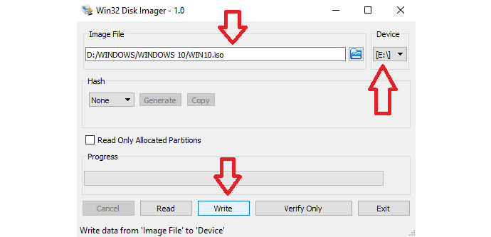 How to create a bootable USB by using Win32Disk Imager