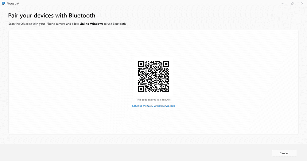 QR code to Pair devices. 