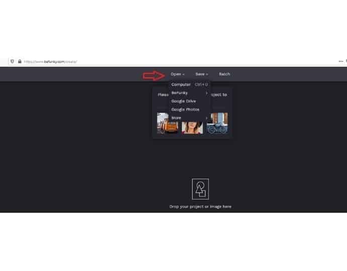 Step 1 Open the Befunky website and click on open to upload your image from the local computer