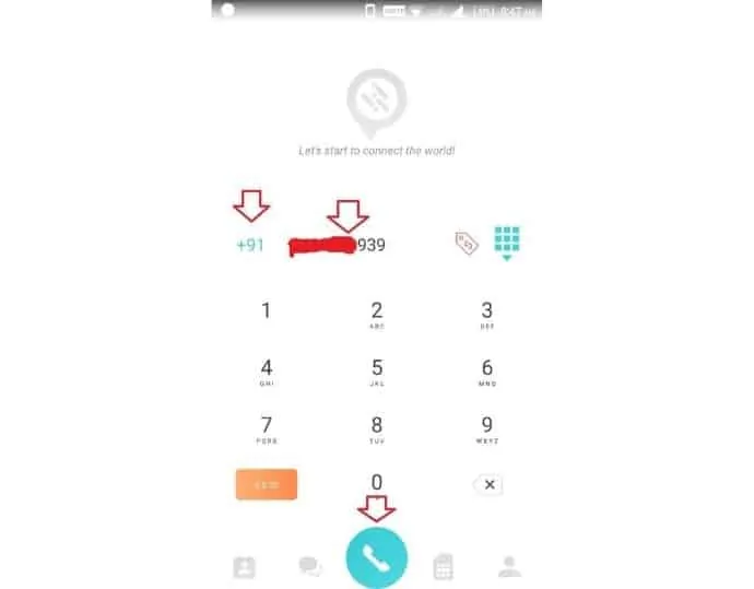 Step 5 Select a country code from the left icon, enter a number, and finally click on the call icon to place call