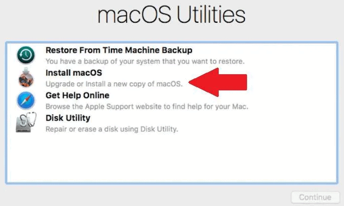 Instal macOS option from macOS Utilities