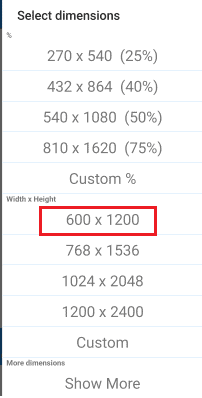 select dimensions