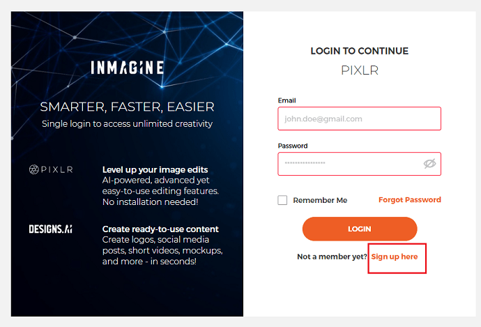 signup option