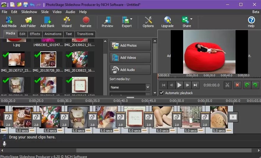 Photostage slideshow maker add files