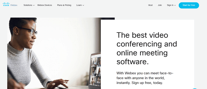 Cisco Webex meeting official  website page.