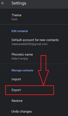 export contacts