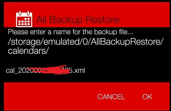 name of the backup file