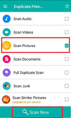 select file and click scan option