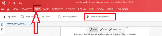 select edit option and select remove page marks.