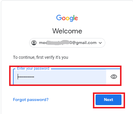 enter password and click on next