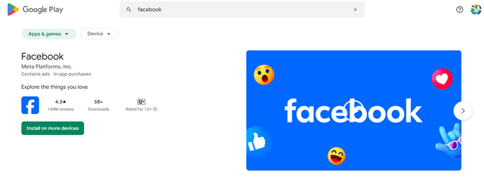 Facebook Playstore