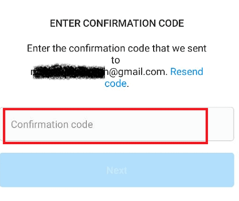 enter confirmation code