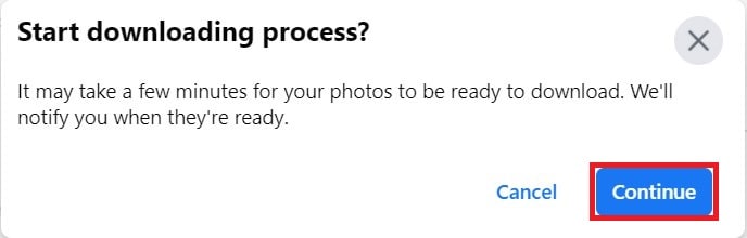 Facebook Photos downloading process