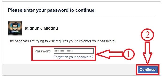 Facebook re-enter password