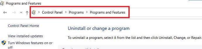 Programs uninstall path