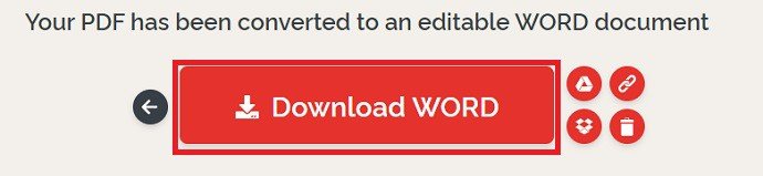 Download Word option in ILovePDF