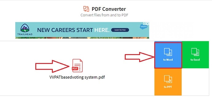Format selection in SmallPDF