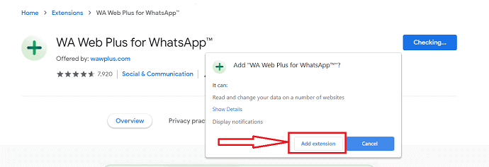 Add WA Web plus for Whatsapp as an extension