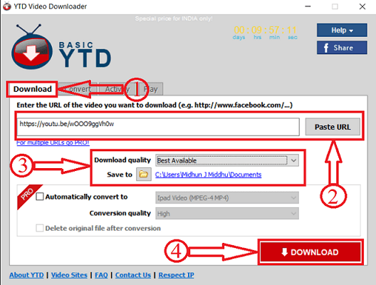 YTD Video Downloader paste link
