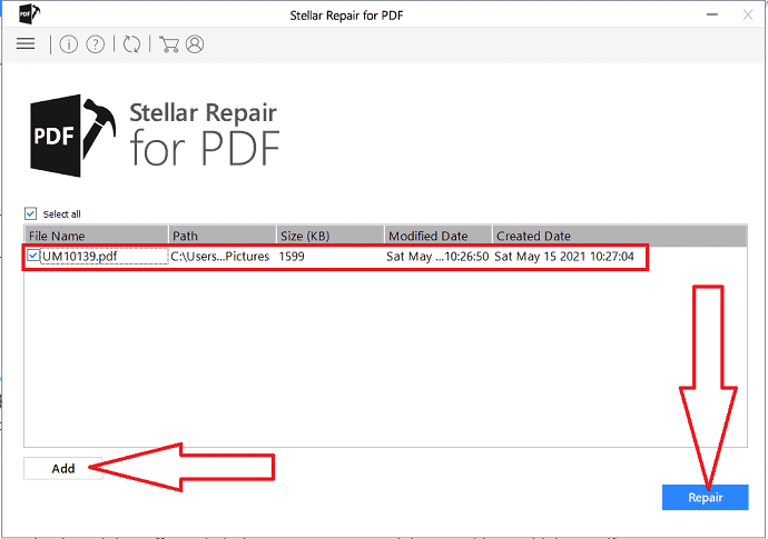 upload files and click on Repair.
