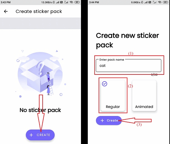 Create a pack of type reular