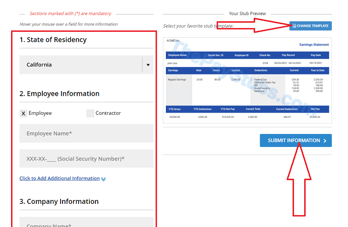 select the template, enter information, and submit the information.