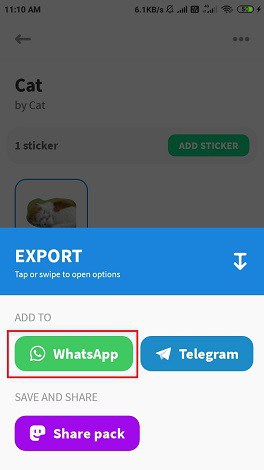 Tap on the export option and select WhatsApp.