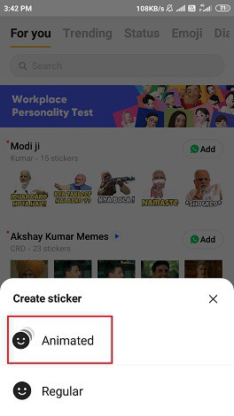 selection the sticker type as animated.