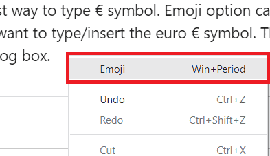 Methods to type the Euro symbol - Emoji option