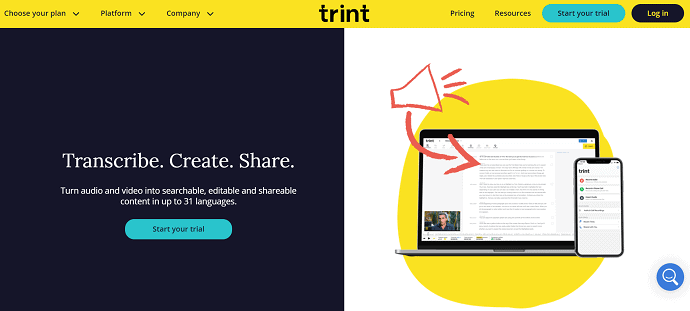 Trint Homepage