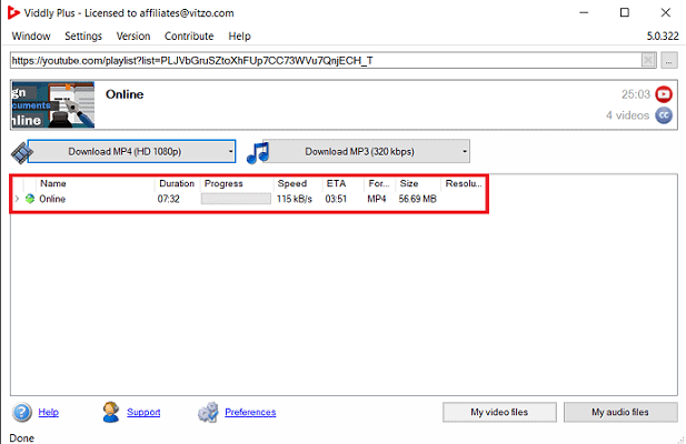 Download status of Viddly